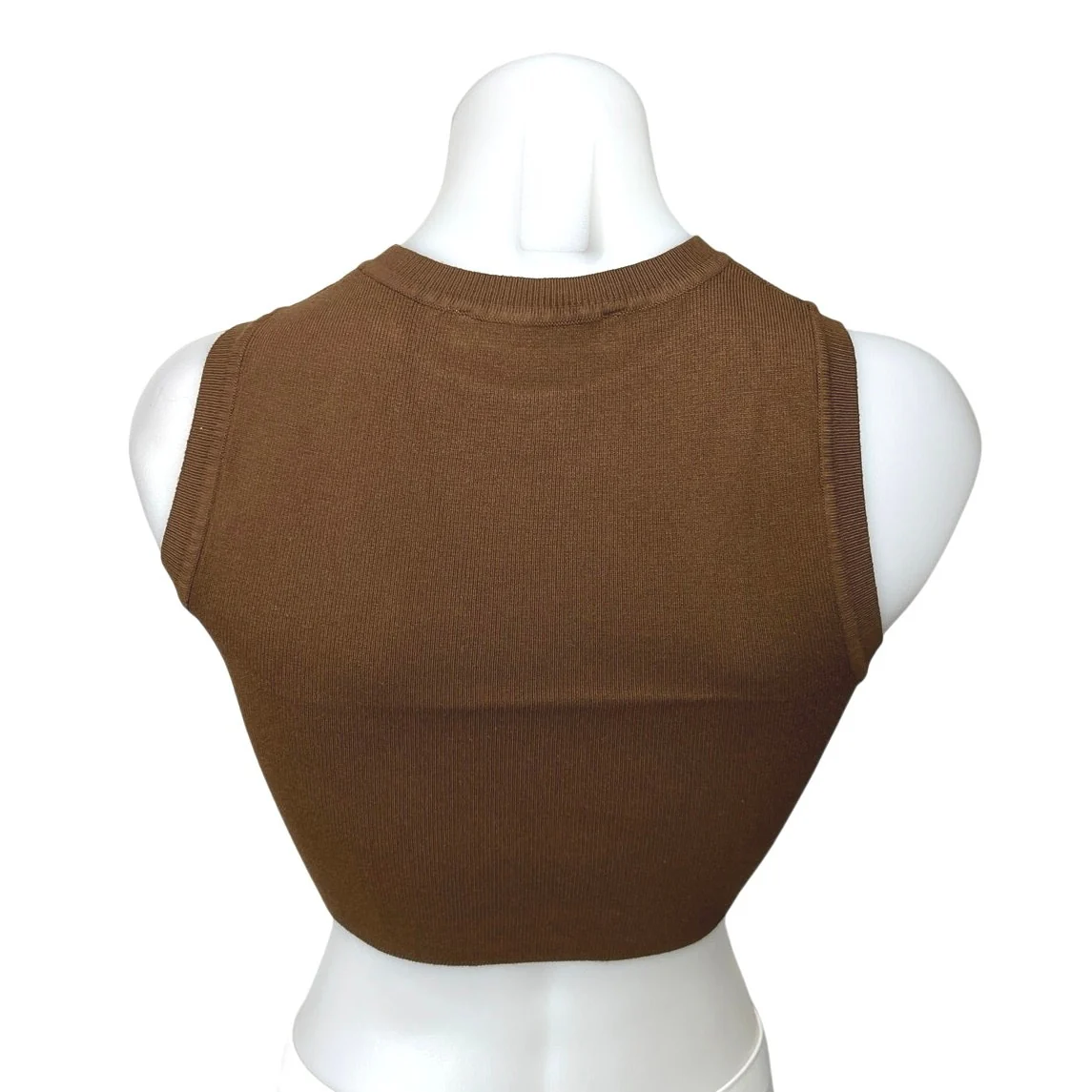 Zara Women's Brown Rib Knit Mock Neck Sleeveless Pullover Crop Tank Top Size M - Image 2