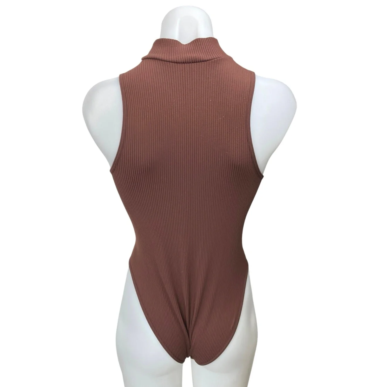 Zara Womens Brown Rib Knit Sleeveless Mock Neck Racerback Bodysuit Tank Top XS/S - Image 2