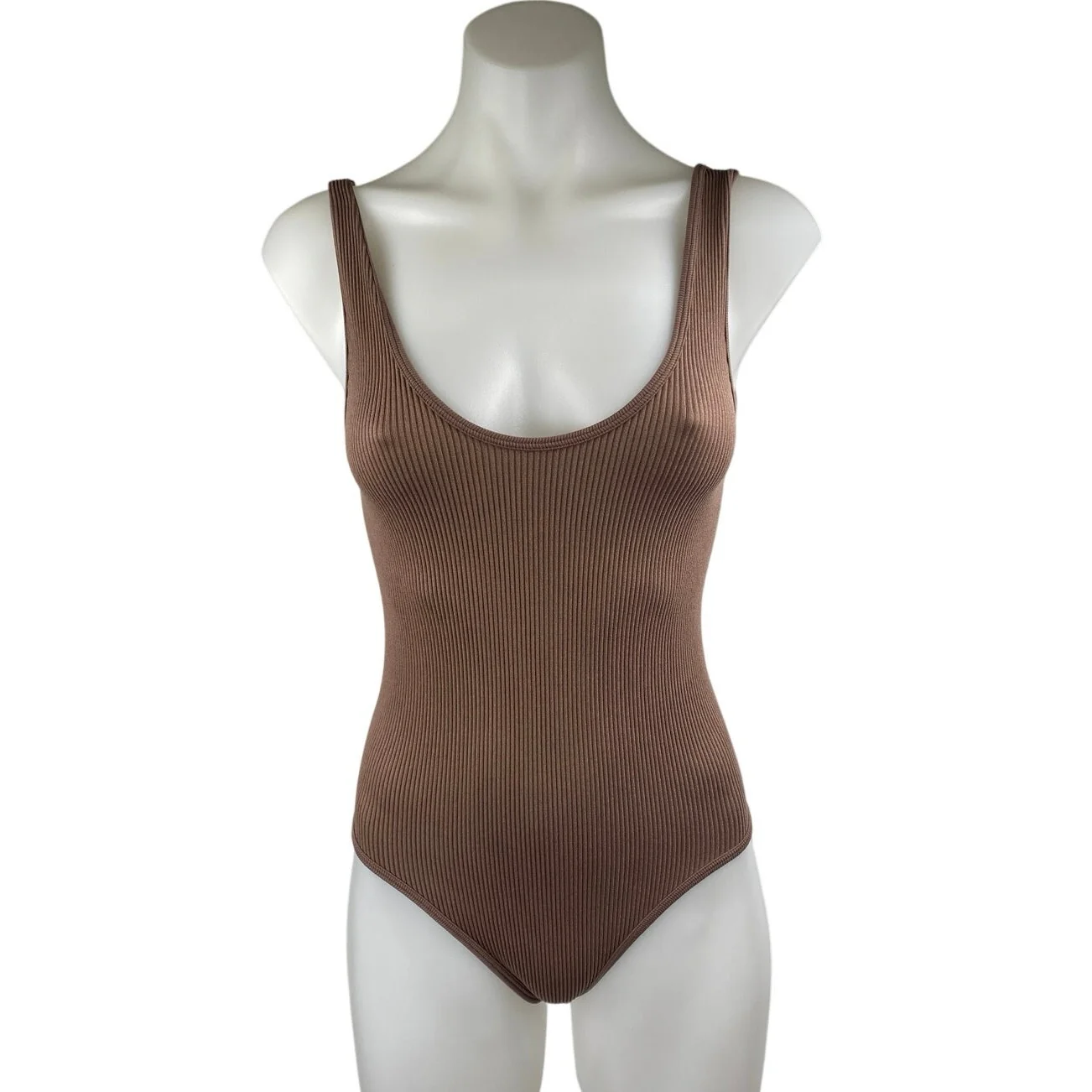 Zara Women's Brown Rib Knit Sleeveless Scoop Neck Bodysuit Tank Top Size XS-S