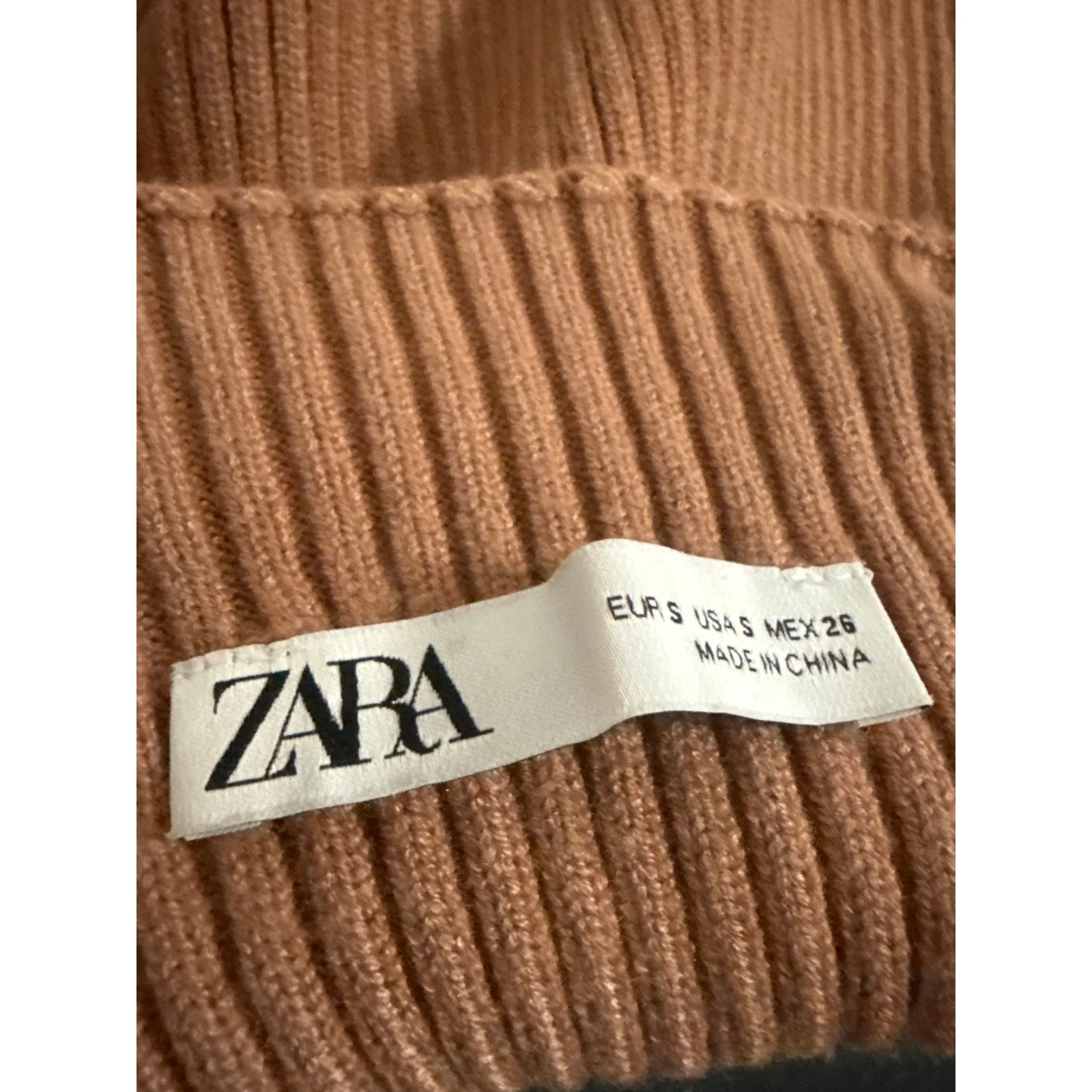 Zara Womens Brown Ribbed Knit Turtle Neck Sleeveless Casual Slim Crop Tank Top S - Image 5