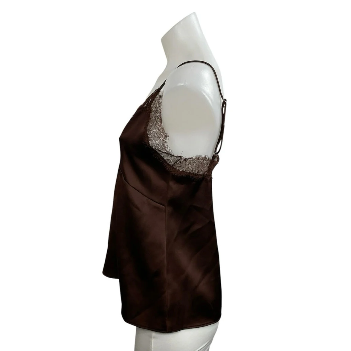 Zara Women's Brown Satin Lace Trim Sleeveless V Neck Lingerie Cami Tank Top Sz S - Image 2