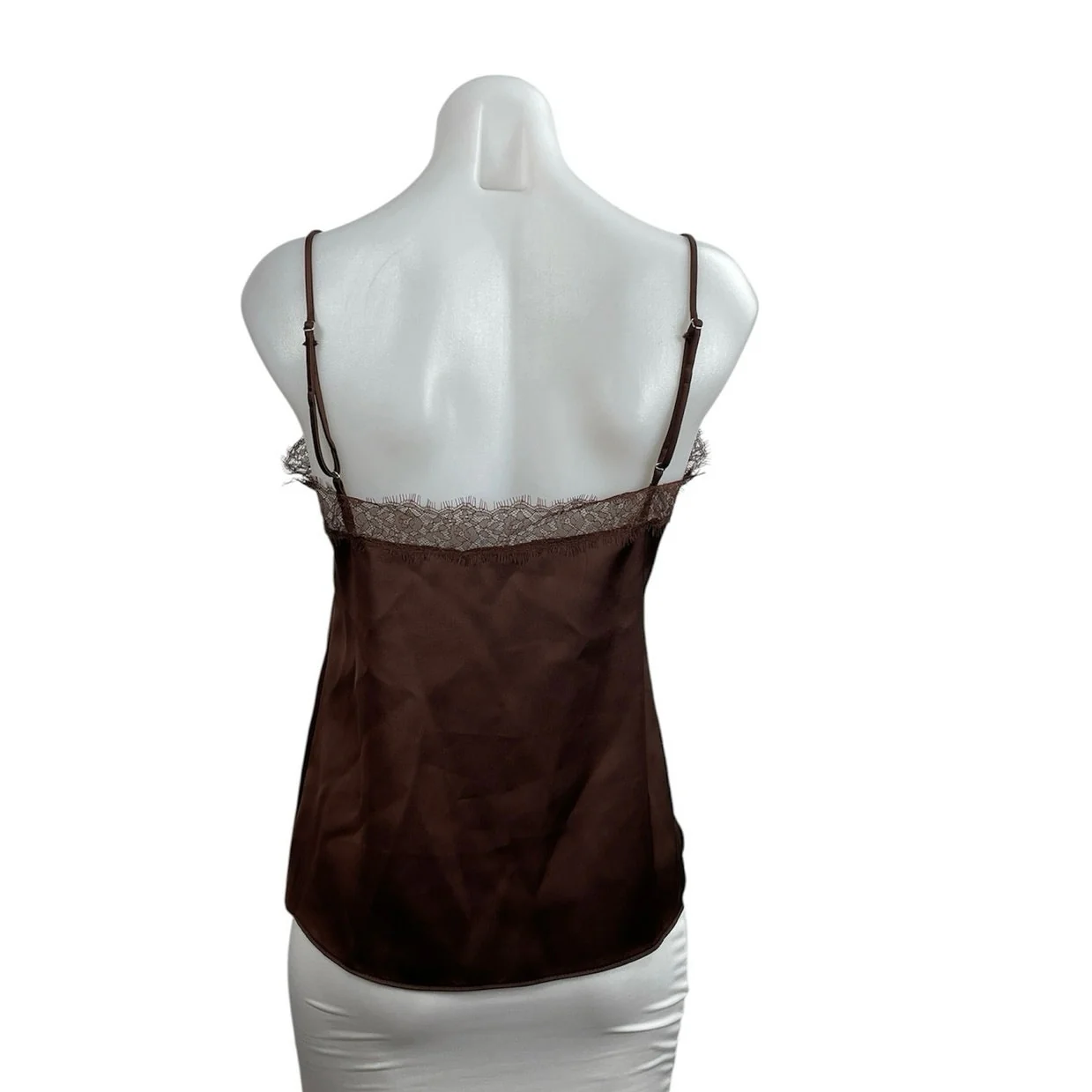 Zara Women's Brown Satin Lace Trim Sleeveless V Neck Lingerie Cami Tank Top Sz S - Image 3