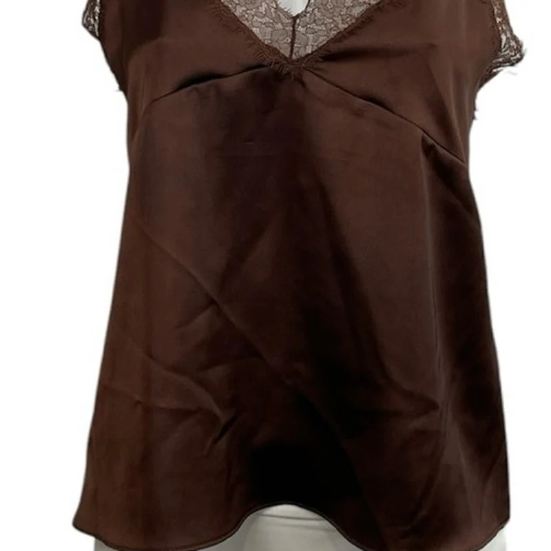 Zara Women's Brown Satin Lace Trim Sleeveless V Neck Lingerie Cami Tank Top Sz S - Image 4