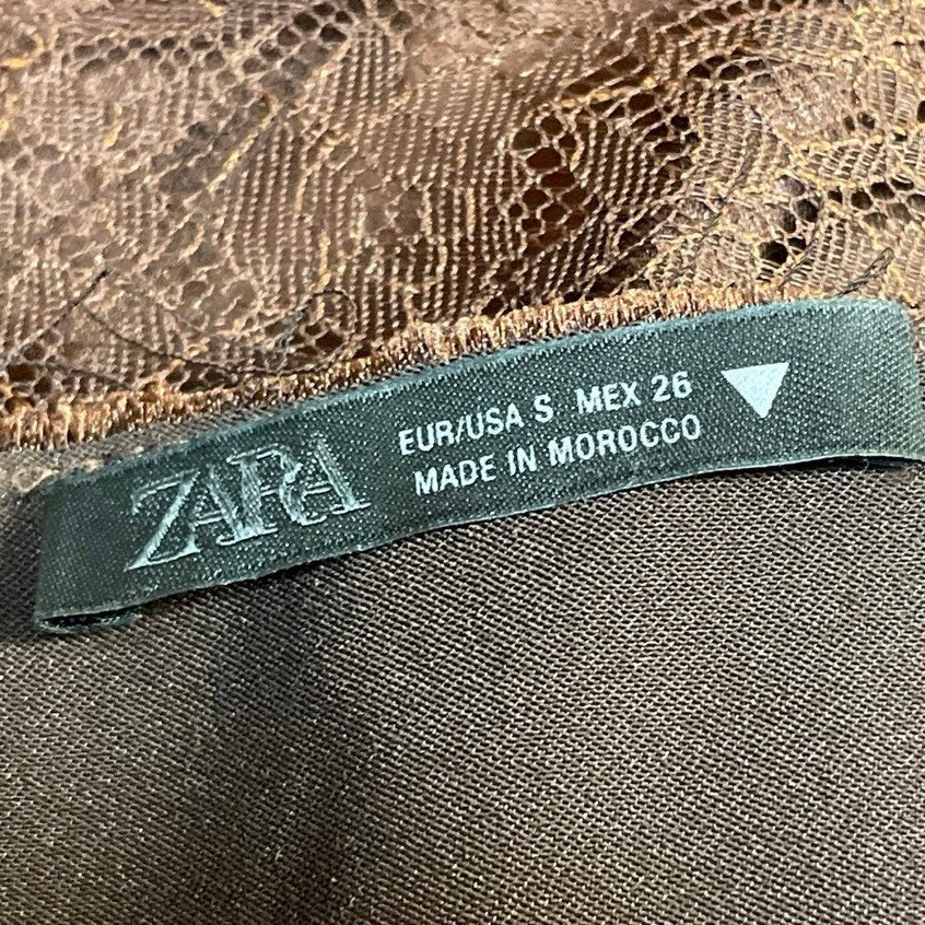 Zara Women's Brown Satin Lace Trim Sleeveless V Neck Lingerie Cami Tank Top Sz S - Image 5