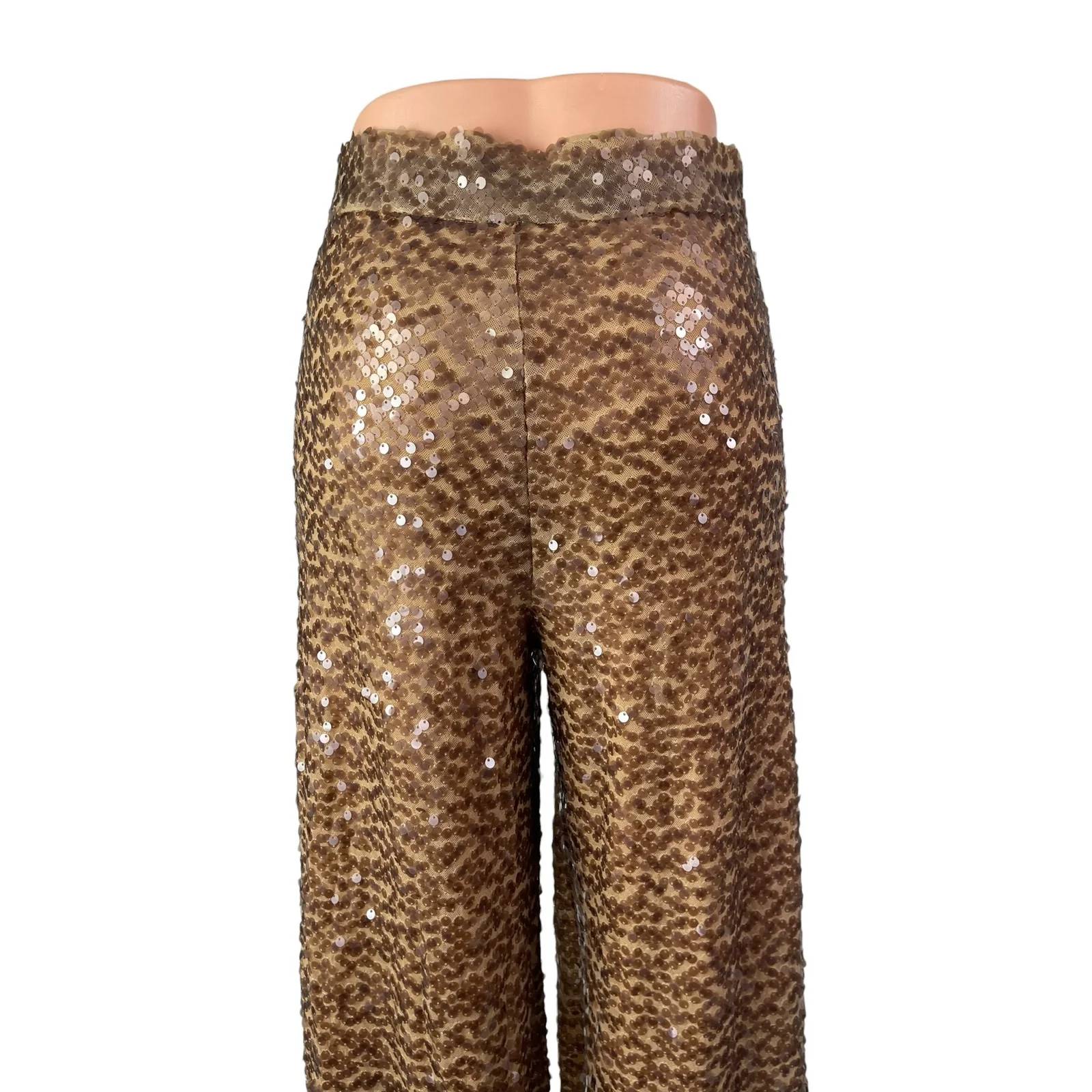 Zara Women's Brown Sequin Sparkly High Waisted Straight Trousers Pants Size XS - Image 3