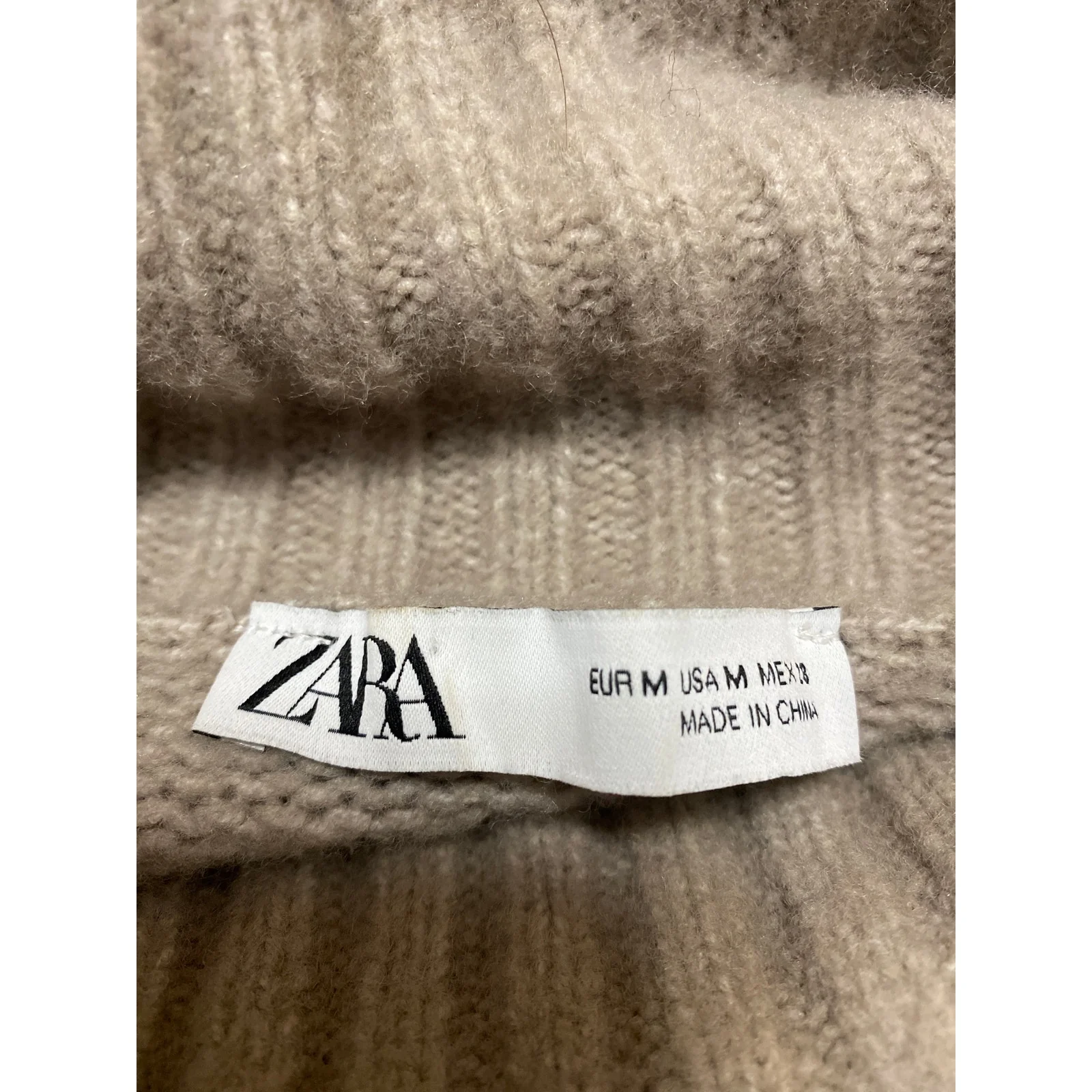 Zara Women's Brown Wool Turtleneck Oversized Puff Sleeve Knit Crop Sweater Top M - Image 3