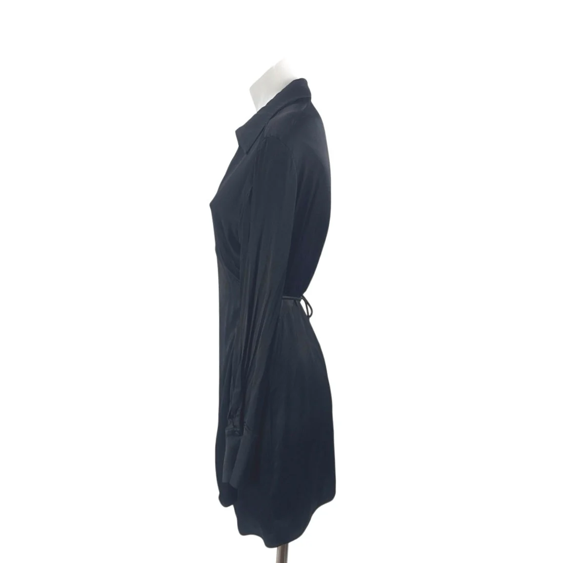 Zara Women's Collared V Neck Long Sleeve Mini Flare A-Line Wrap Shirt Dress Sz L - Image 2