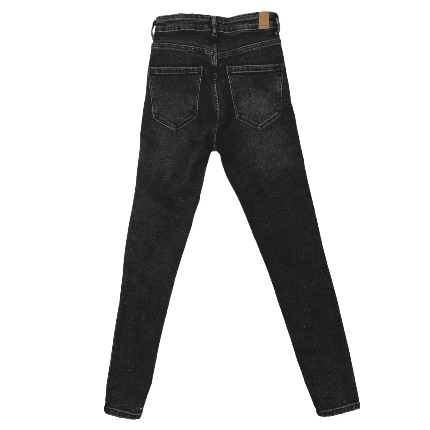 Zara Womens Cotton Charcoal Wash Black Solid High Rise Tapered Leg Denim Jeans 2 - Image 2