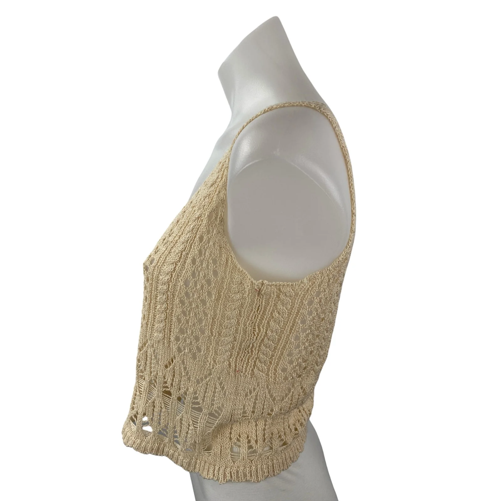 Zara Women's Cream Beige Crochet Knit Sleeveless Button Up Boho Crop Top Size S - Image 3