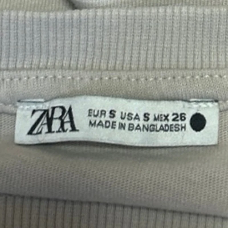 Zara Women's Cream Beige Short Sleeve Crew Neck Cropped Tee T-Shirt Top Size S - Image 3