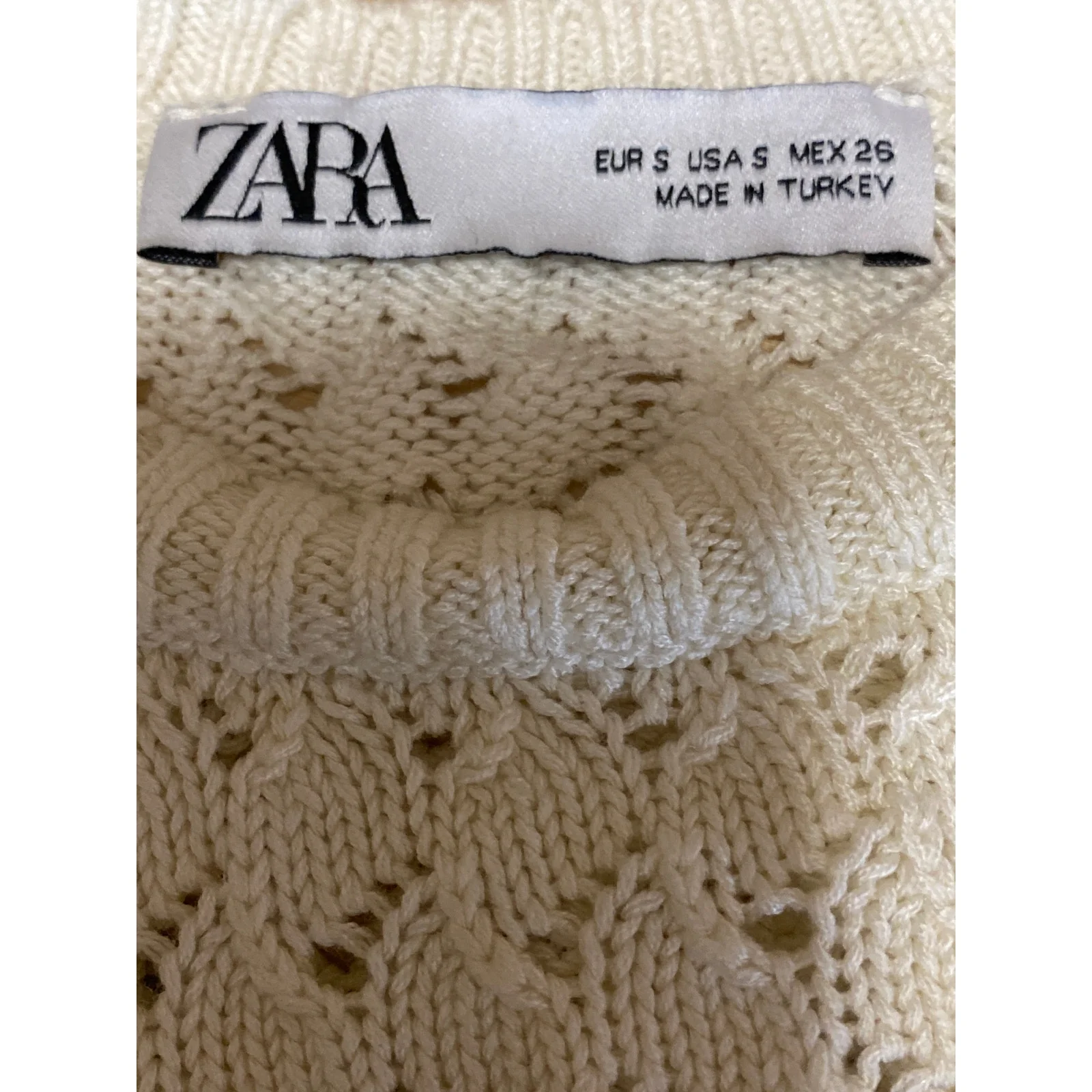 Zara Women's Cream Crochet Knit Sleeveless Cami Camisole Tank Crop Top Size S - Image 5