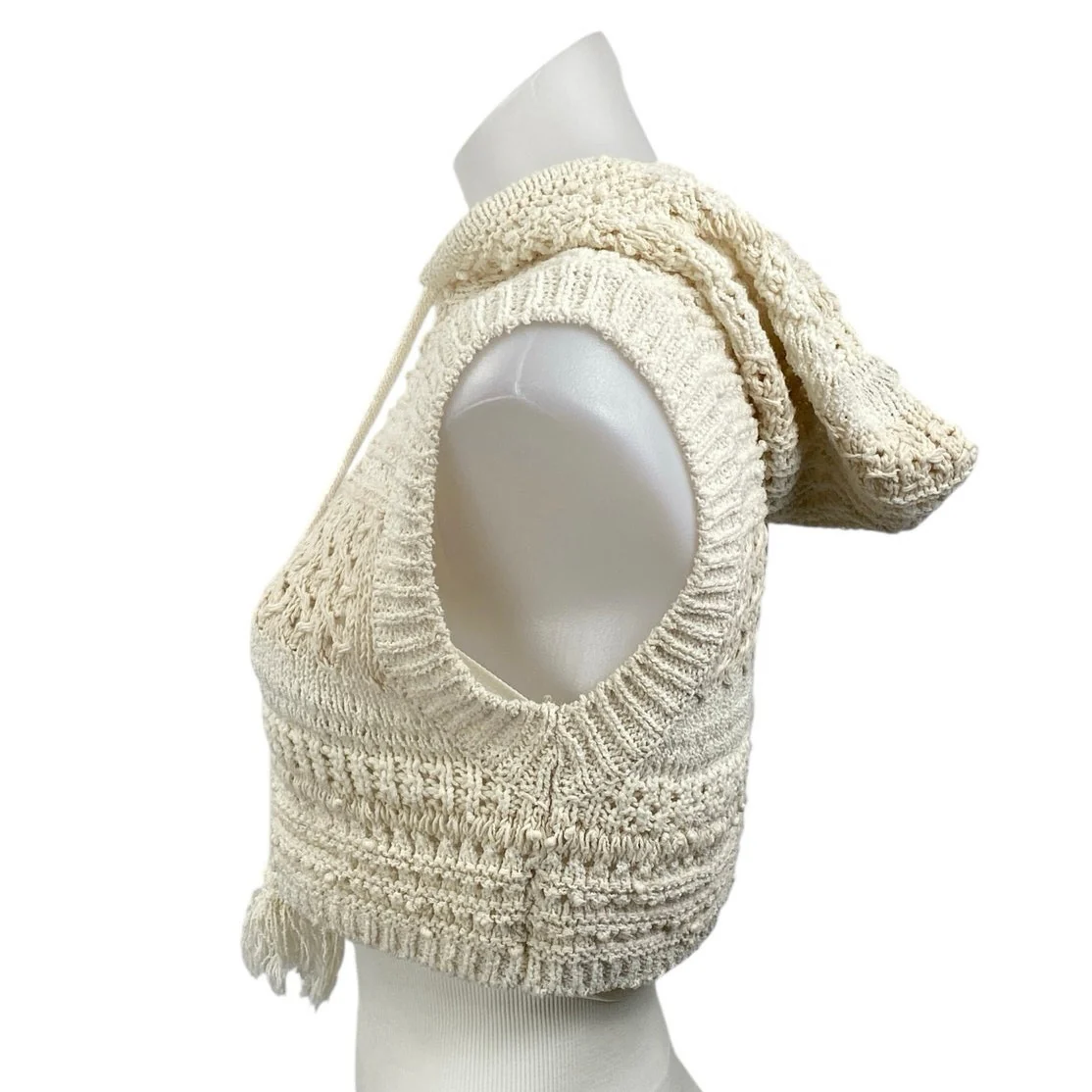 Zara Women's Cream Crochet Open Knit Sleeveless Hooded Hoodie Crop Tank Top Sz S - Image 2