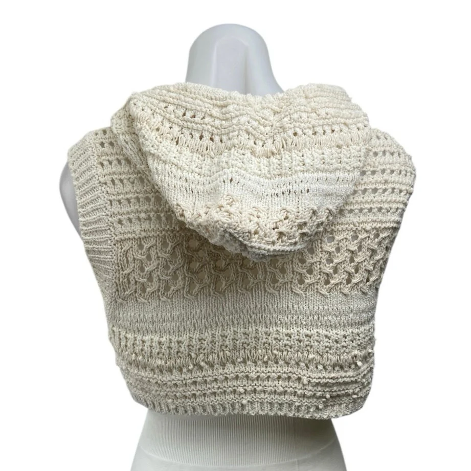 Zara Women's Cream Crochet Open Knit Sleeveless Hooded Hoodie Crop Tank Top Sz S - Image 3