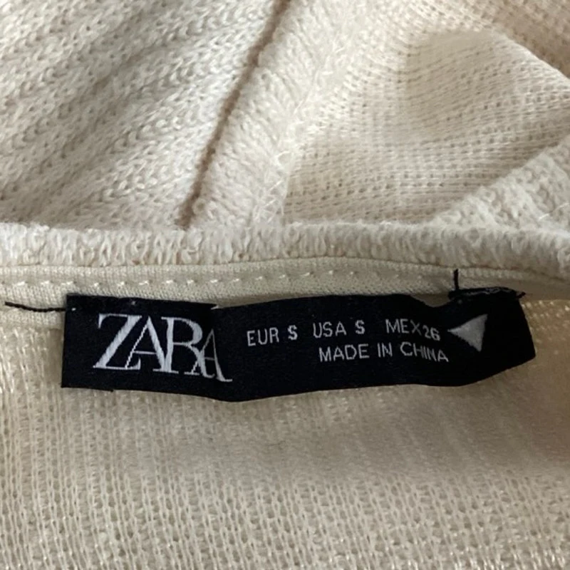 Zara Women's Cream Ecru Crochet Knit Boho Long Sleeve Cut Out Crop Top Size S - Image 5