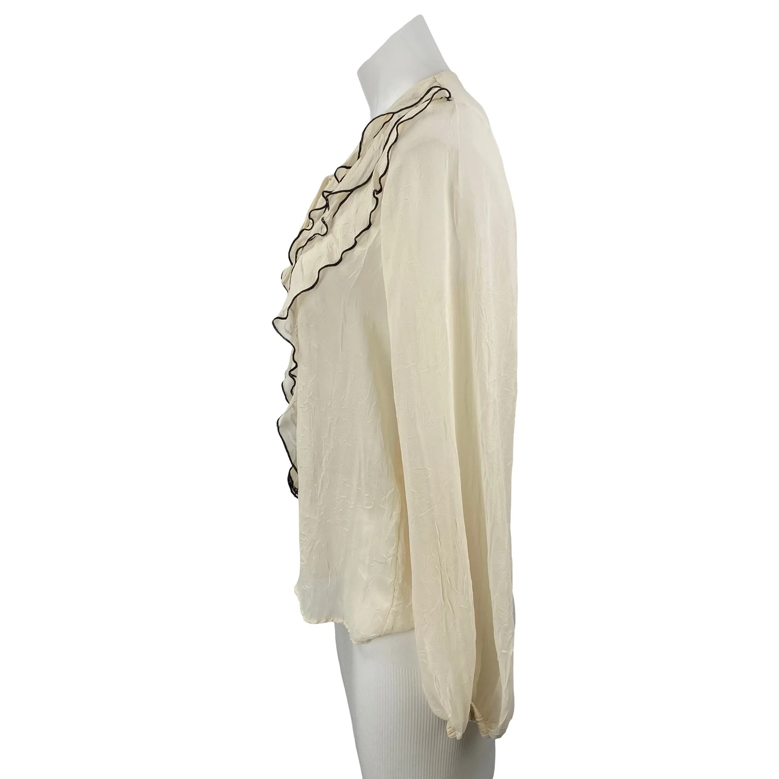 Zara Women's Cream Ruffle Tiered Tie Long Sleeve Shirt Blouse Top Size XS - Image 2
