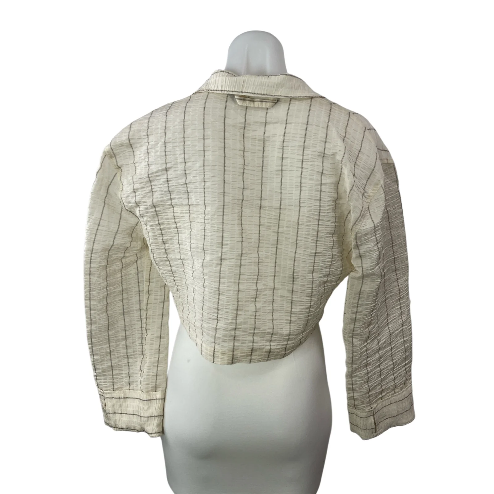 Zara Women's Cream Striped Crinkled Long Sleeve Cropped Blazer Shirt Top Size XS - Image 2