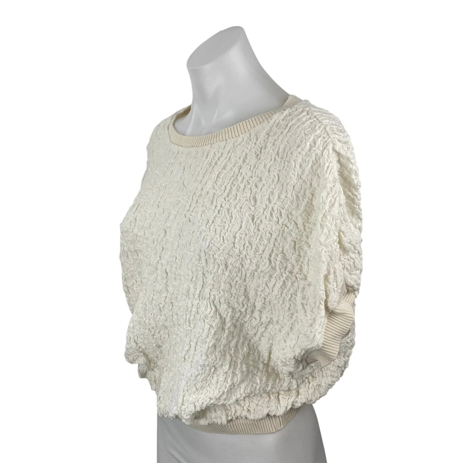 Zara Women's Cream Textured Half Dolman Sleeve Crop Boxy Sweater Blouse Top Sz M - Image 2