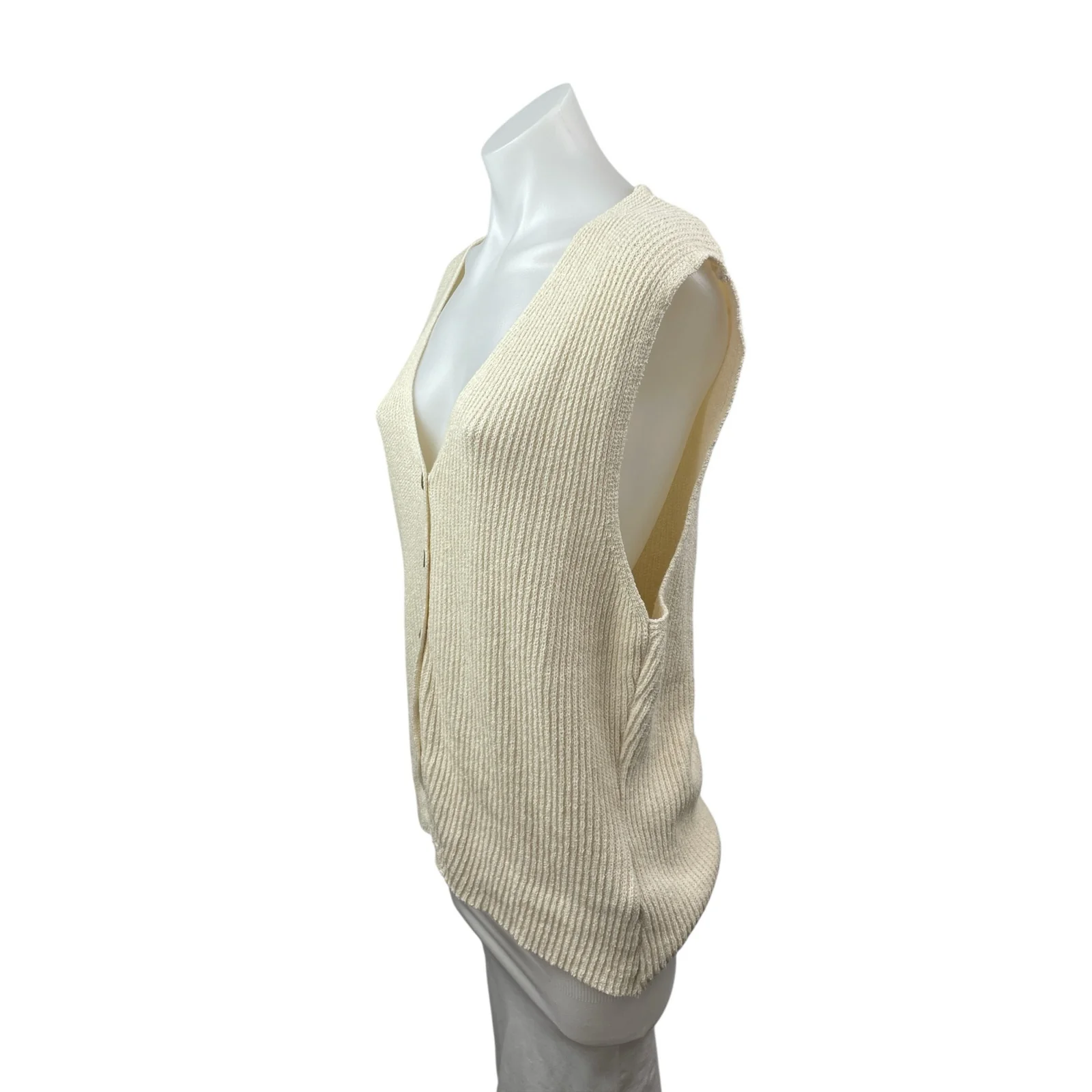 Zara Women's Cream V Neck Sleeveless Button Down Cardigan Sweater Vest Top Sz XL - Image 2