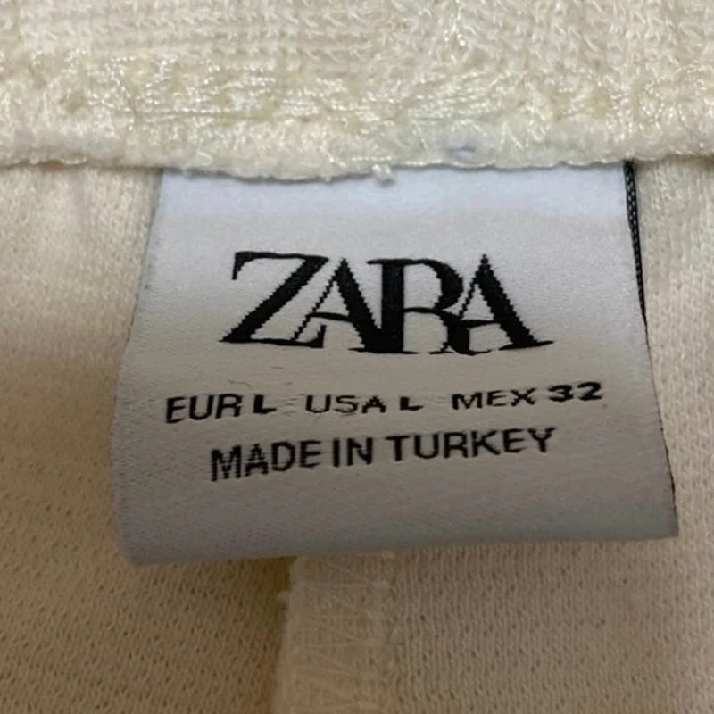 Zara Women's Cream White High Rise Elastic Waist Wide Leg Lounge Sweat Shorts L - Image 4