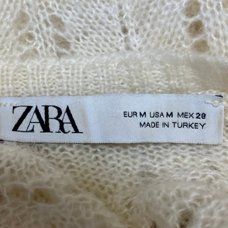 Zara Women's Cream White Lace Crochet Long Sleeve Crewneck Sheer Sweater Top M - Image 3