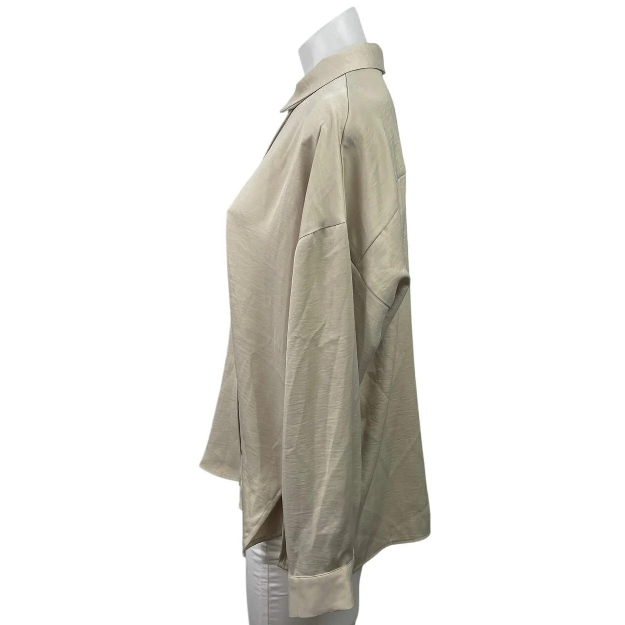 Zara Women's Cream White Long Sleeve Collared Pleated Button Down Shirt Top Sz M - Image 2