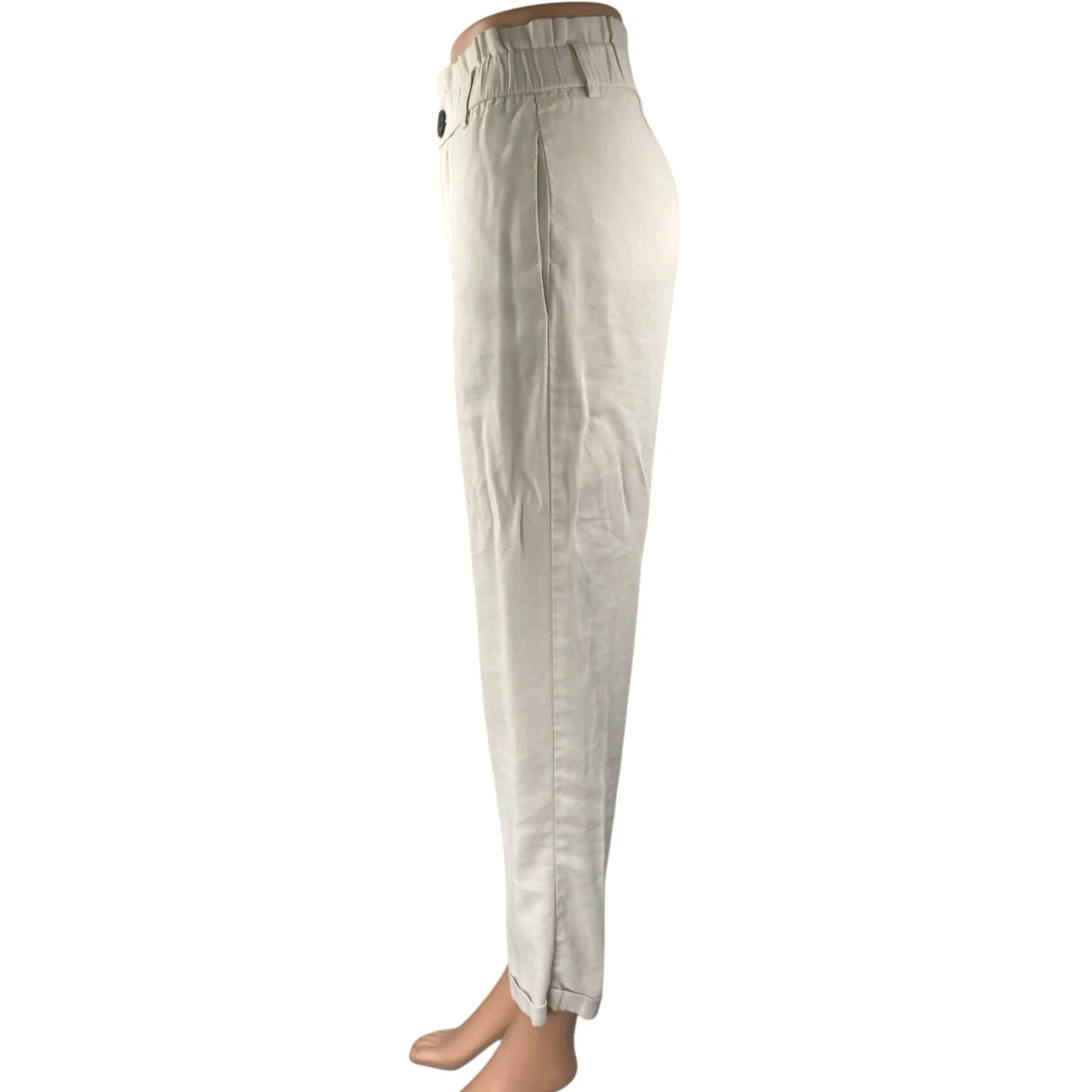 Zara Women's Cream White Straight Skinny High Waist Paperbag Trousers Pants XS - Image 2