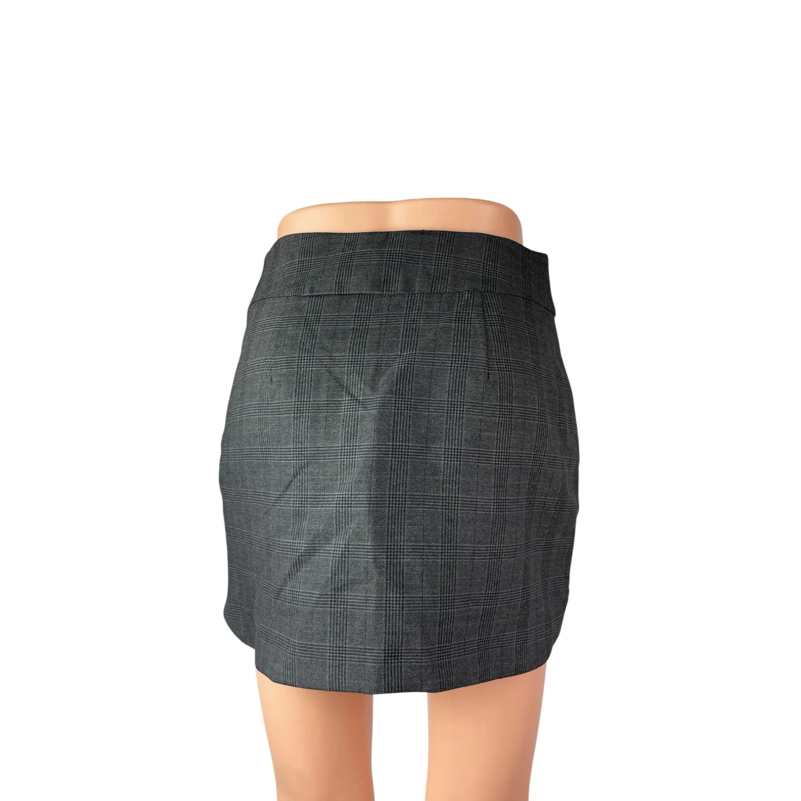 Zara Womens Dark Gray Plaid Check High Rise Office Mini Straight Pencil Skirt XS - Image 2