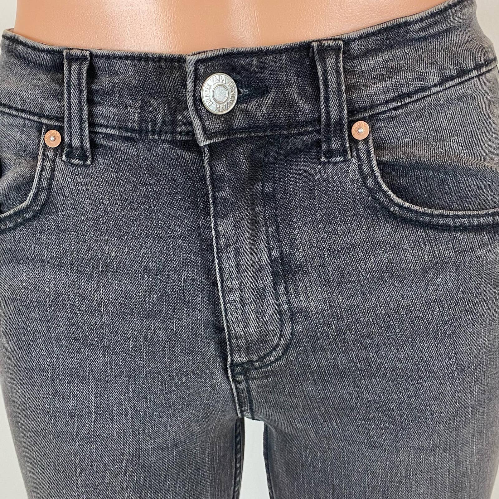Zara Womens Denim Jeans - High Rise Slim Straight Flare Bottoms - Stretch - Gray Wash- Raw Hem - Size 2 - Image 5