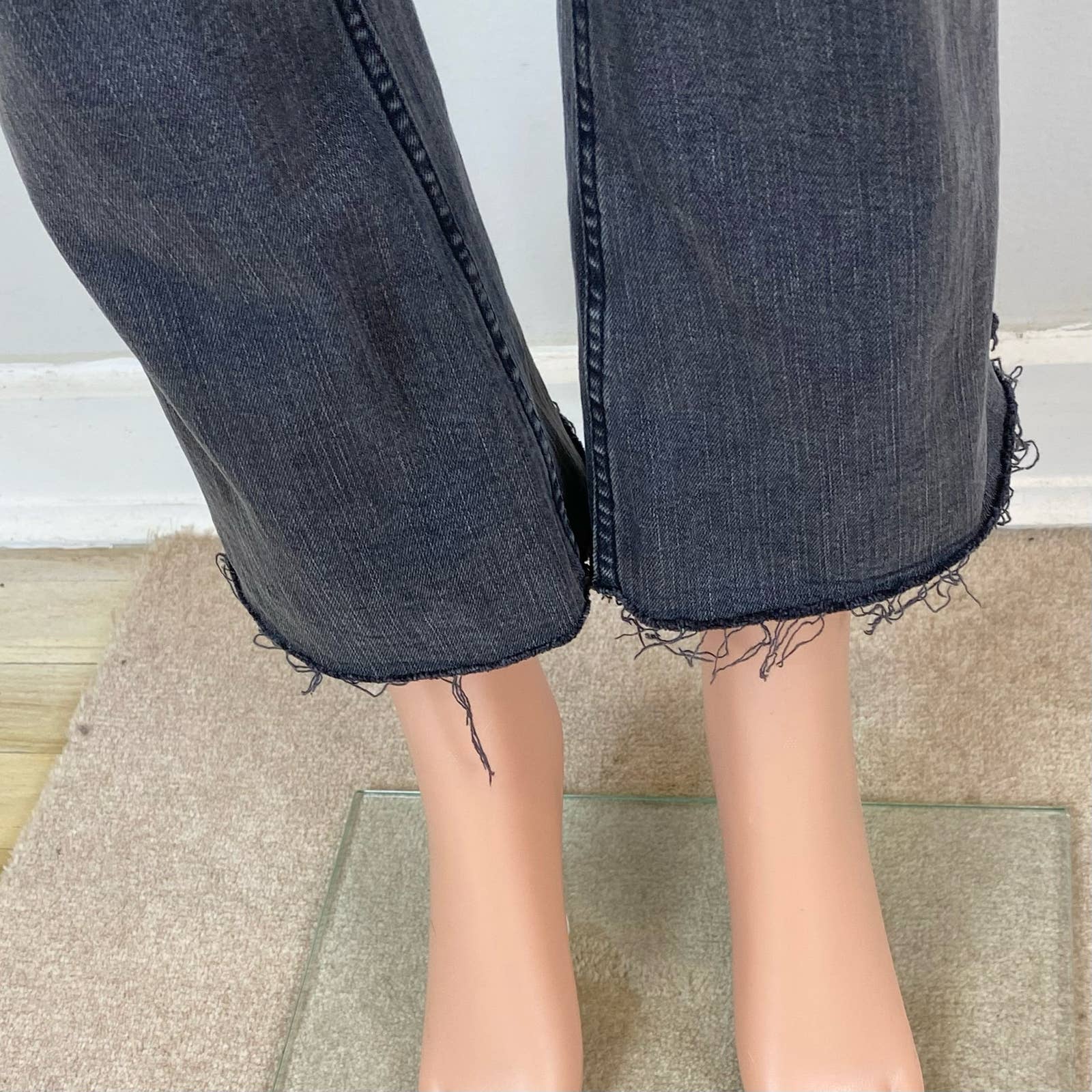 Zara Womens Denim Jeans - High Rise Slim Straight Flare Bottoms - Stretch - Gray Wash- Raw Hem - Size 2 - Image 7