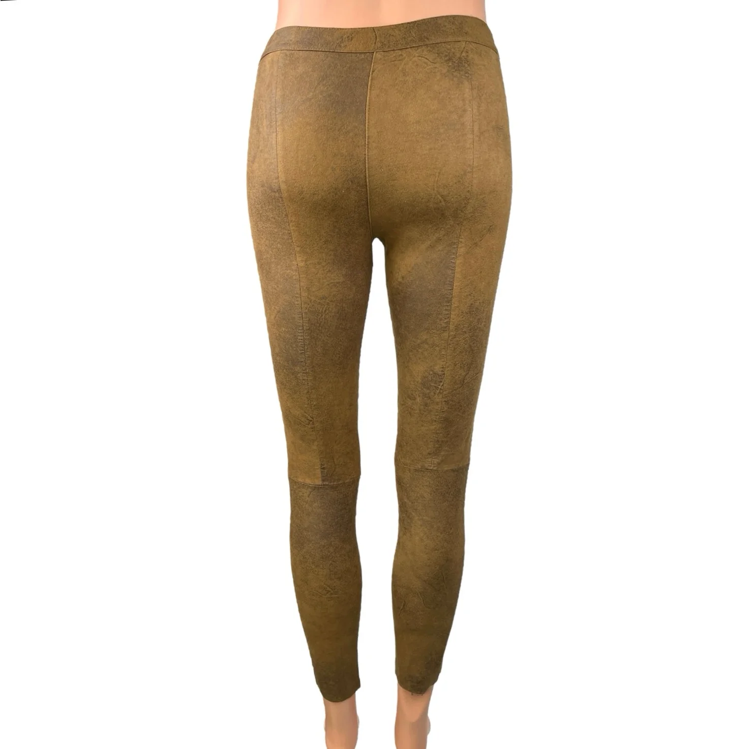 Zara Women's Faux Suede Brown Skinny Slim High Rise Crop Ankle Trousers Pants XS - Image 3