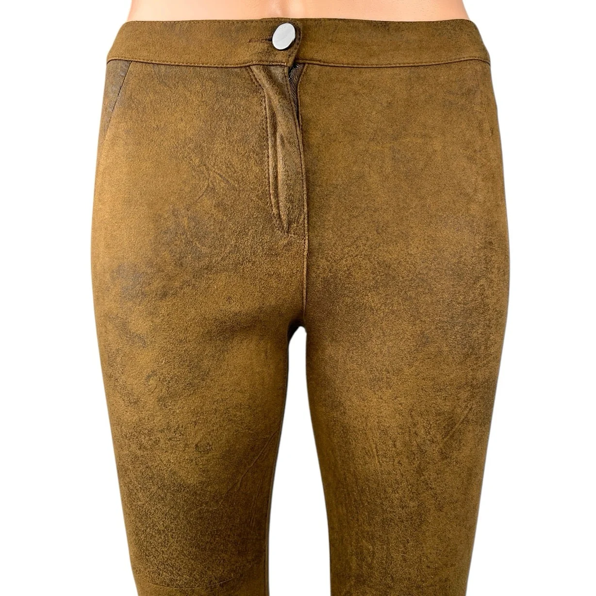 Zara Women's Faux Suede Brown Skinny Slim High Rise Crop Ankle Trousers Pants XS - Image 4