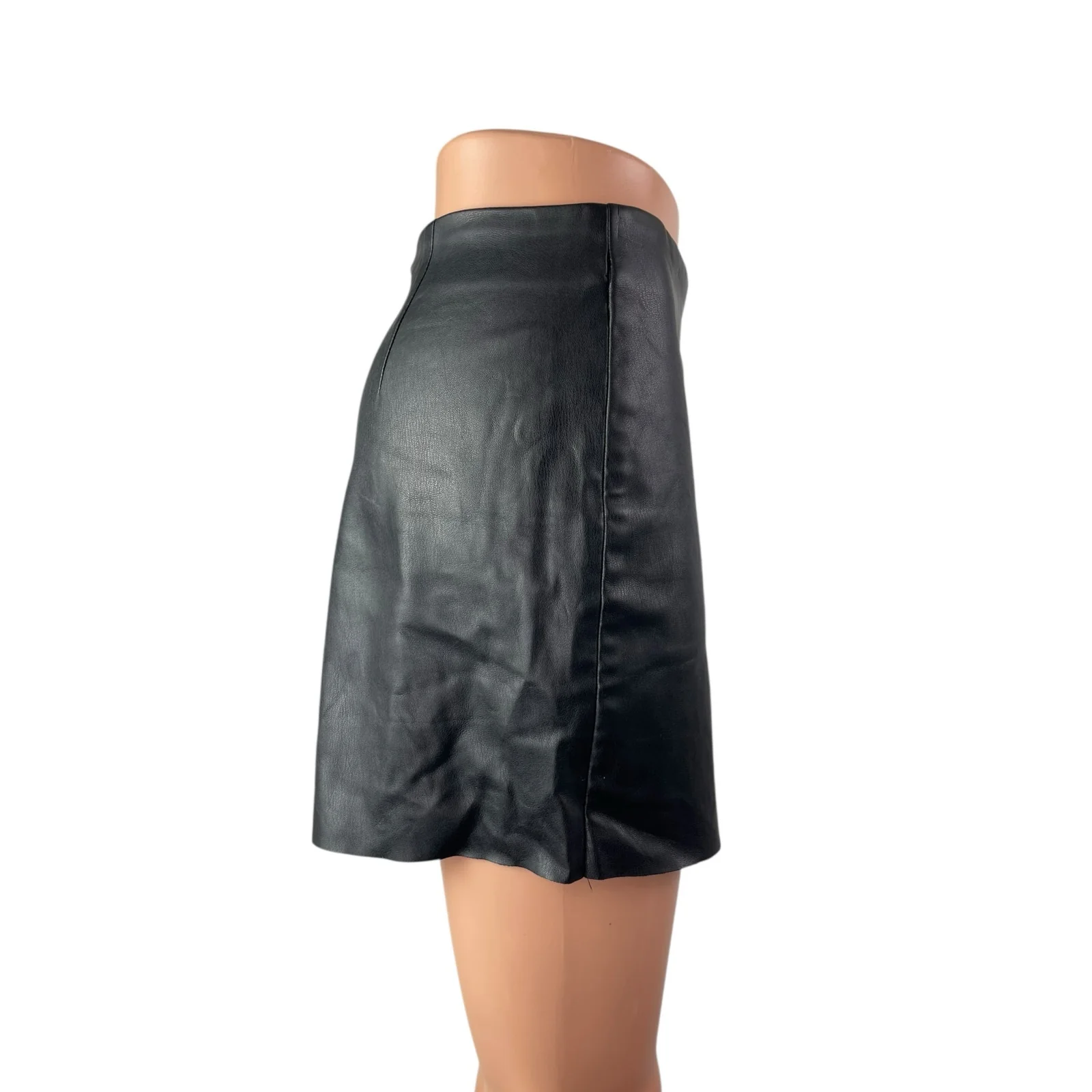 Zara Women's Faux Vegan Leather Zipper Slit Asymmetric Mini Wrap Skort Skirt S - Image 3