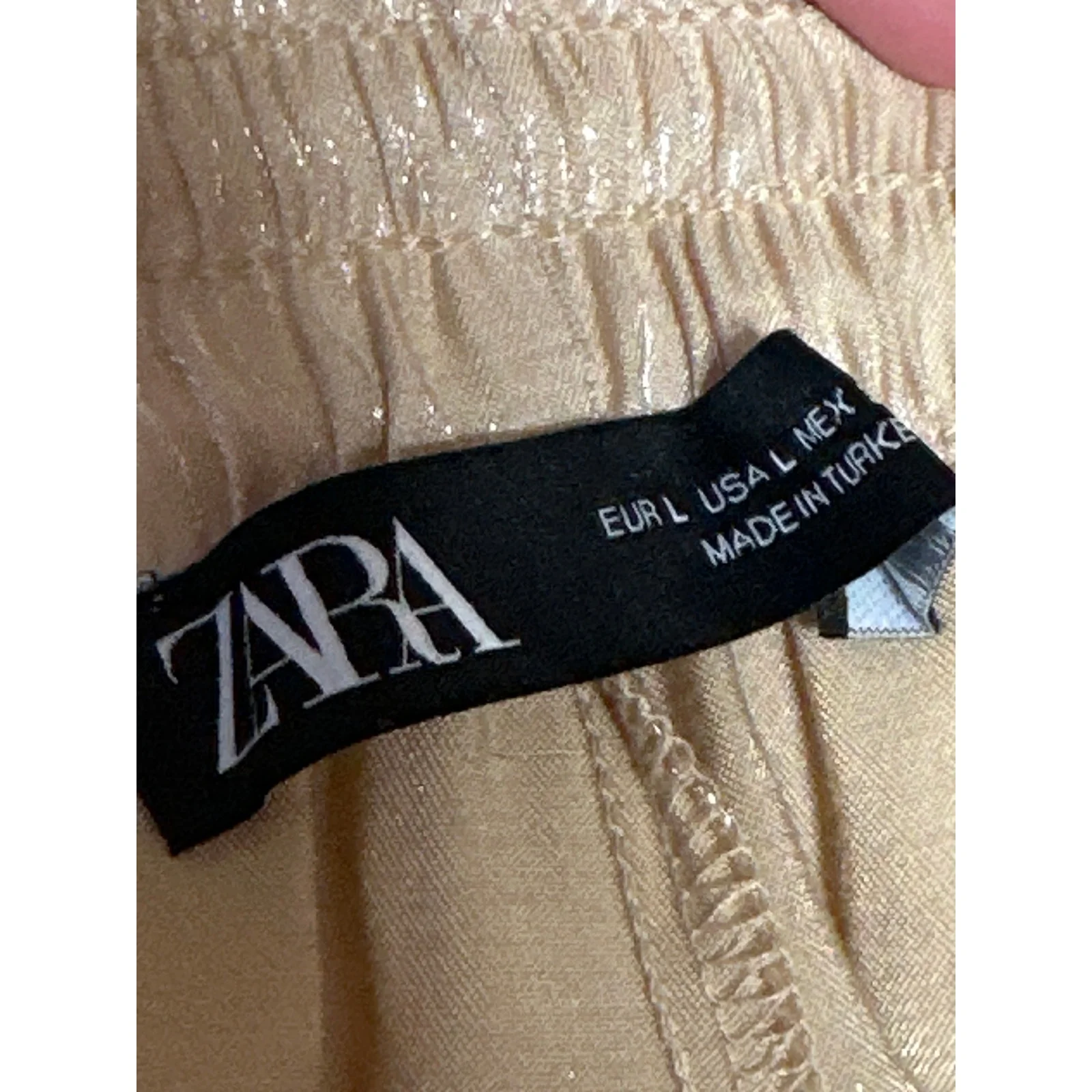 Zara Women's Gold Metallic Elastic Waist Wide Leg Palazzo Baggy Trousers Pants L - Image 5