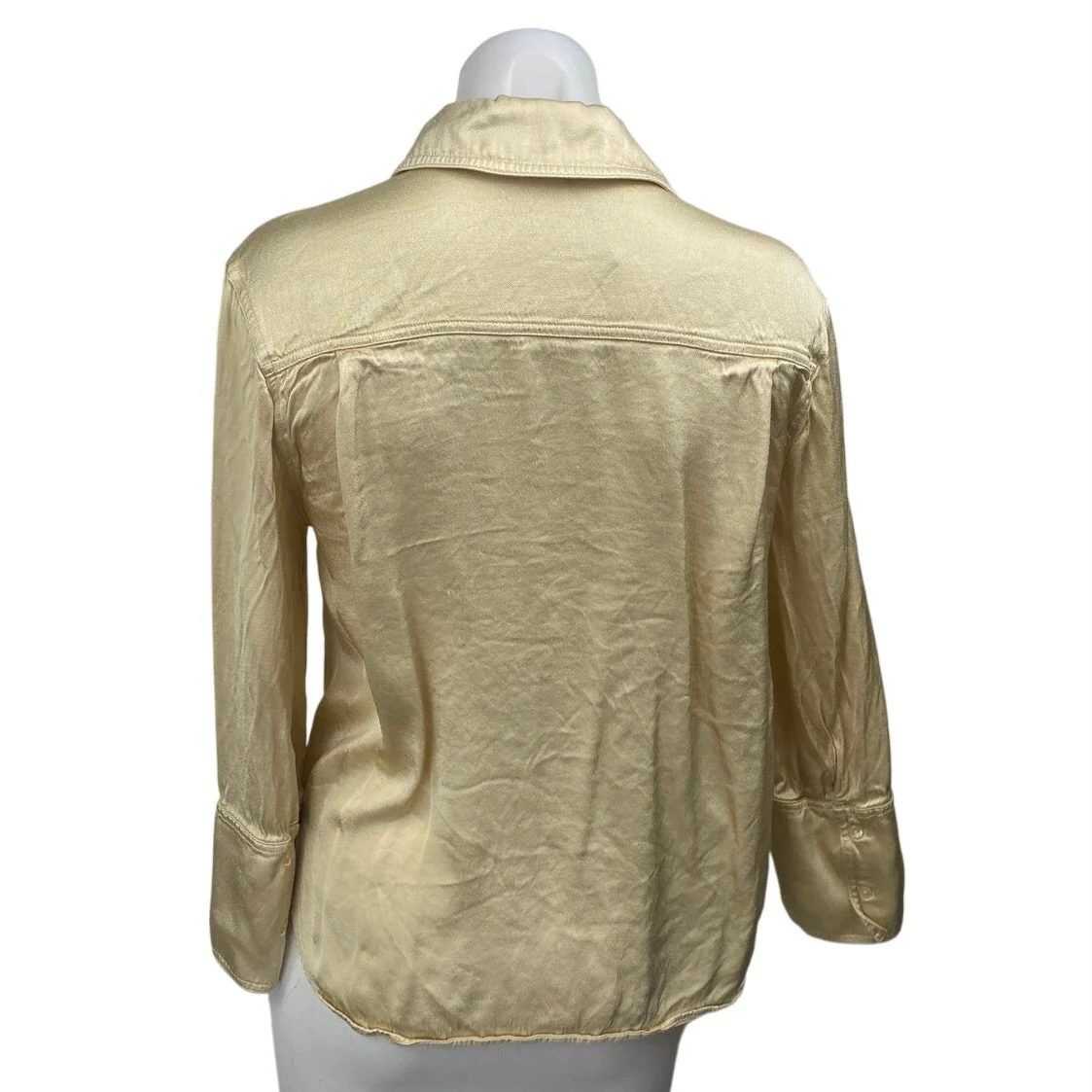 Zara Women's Gold Yellow Silk Satin Long Sleeve Button Down Shirt Top Size XS - Image 2