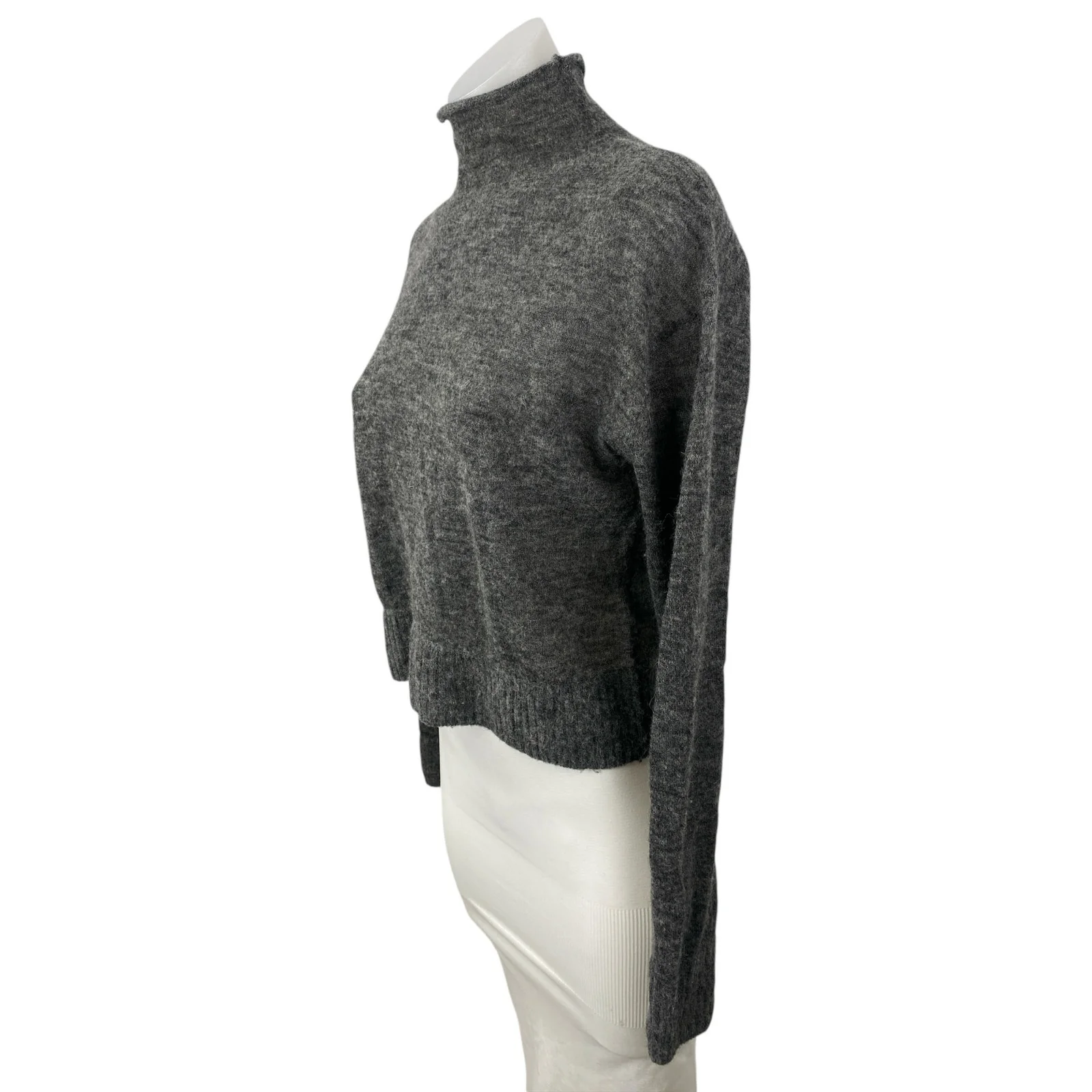 Zara Womens Gray Alpaca Wool Mock Neck Long Sleeve Crop Sweatshirt Sweater Top S - Image 3
