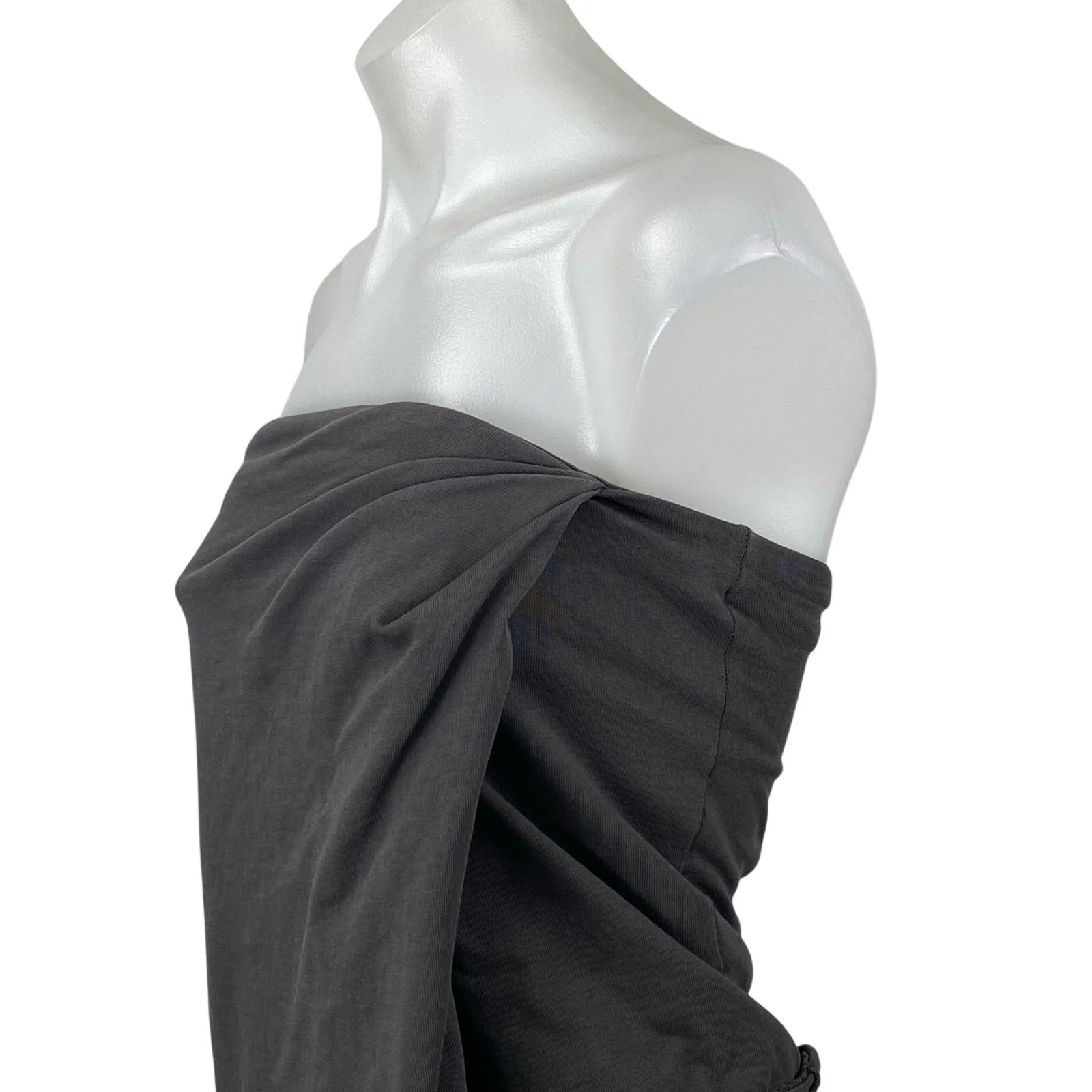 Zara Women's Gray Asymmetric Draped Ruched Sleeveless Tube Bandeau Crop Top Sz S - Image 2