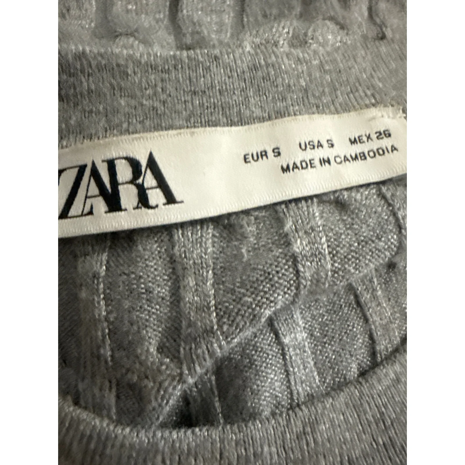 Zara Women's Gray Cable Knit Crew Neck Long Sleeve Slim Sweatshirt Sweater Top S - Image 5