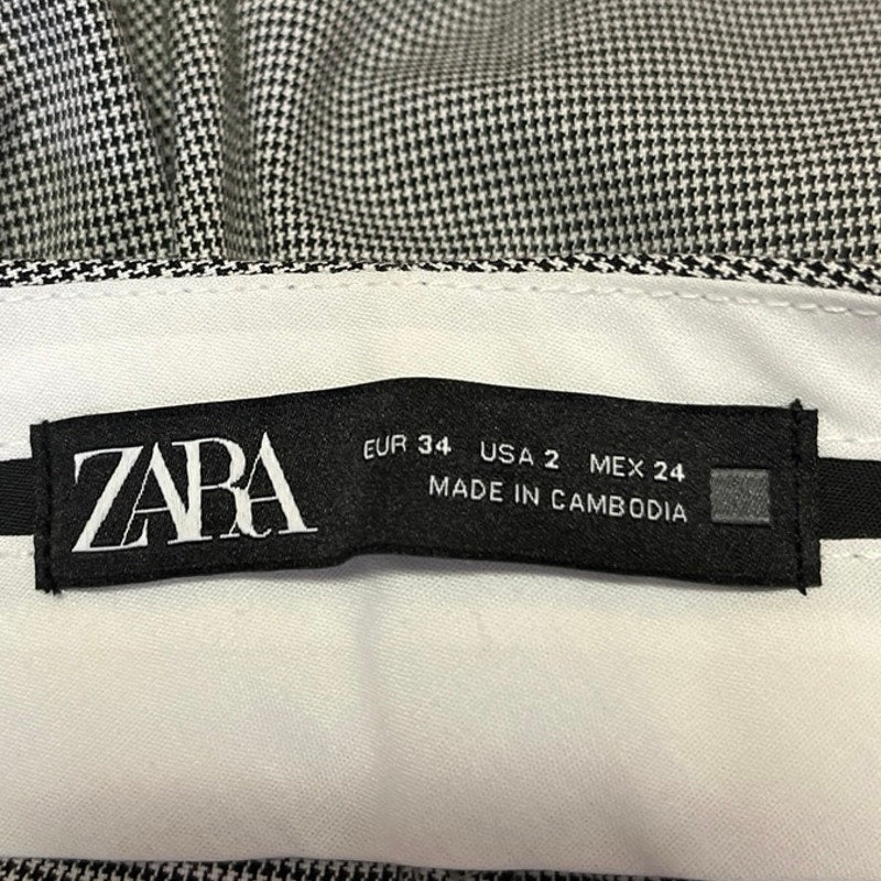 Zara Women's Gray Houndstooth Tapered Straight Cropped Trouser Dress Pants Sz 2 - Image 4