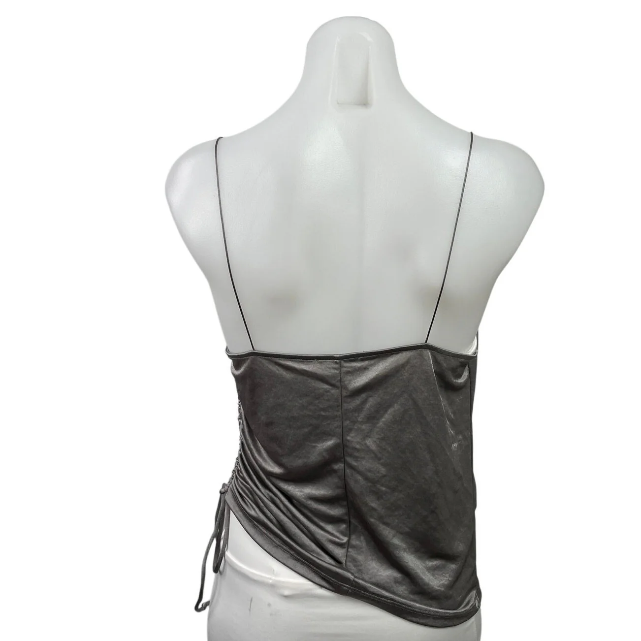 Zara Women's Gray Metallic Sleeveless Cowl Neck Ruched Cami Camisole Tank Top M - Image 3