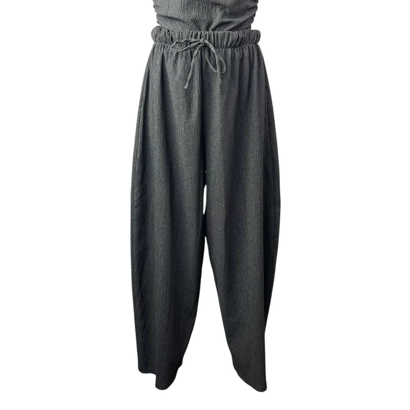 Zara Women's Gray Mock Neck Short Sleeve Top & Wide Tapered Pants Matching Set S - Image 2