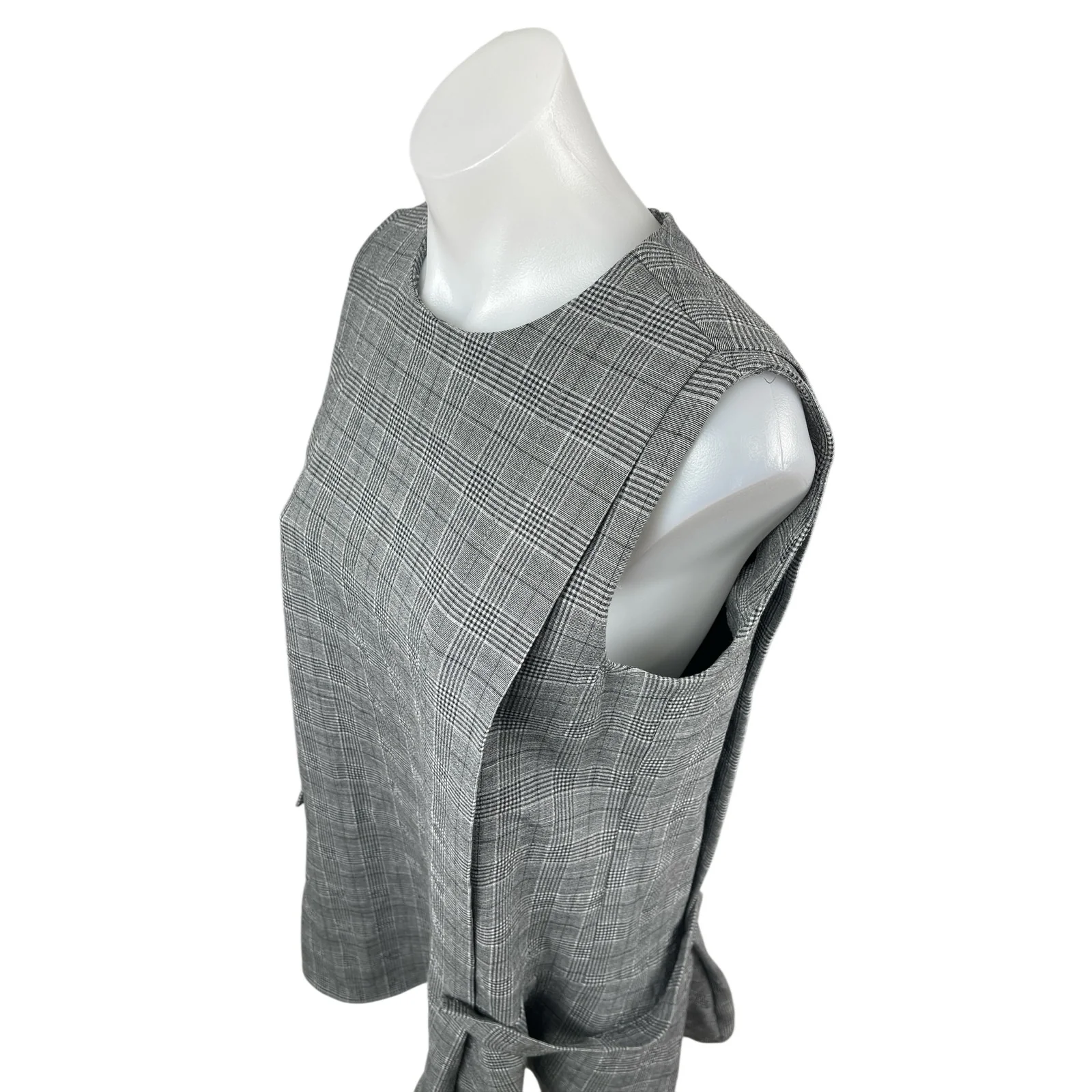 Zara Women's Gray Plaid Check  Sleeveless Mini Skater Tank Flare Shift Dress M - Image 4