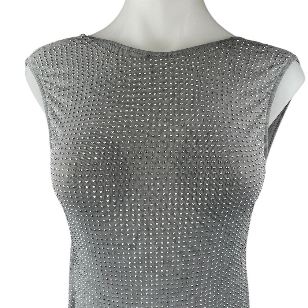 Zara Women's Gray Rhinestone Sleeveless Open Back Tank Bodysuit Top Size S - Image 4