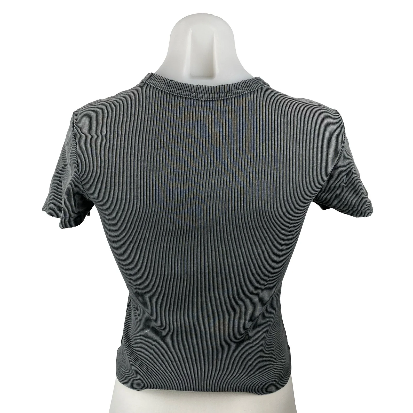 Zara Women's Gray Ribbed Knit Crew Neck Basic Casual Baby T Shirt Tee Top Size S - Image 4