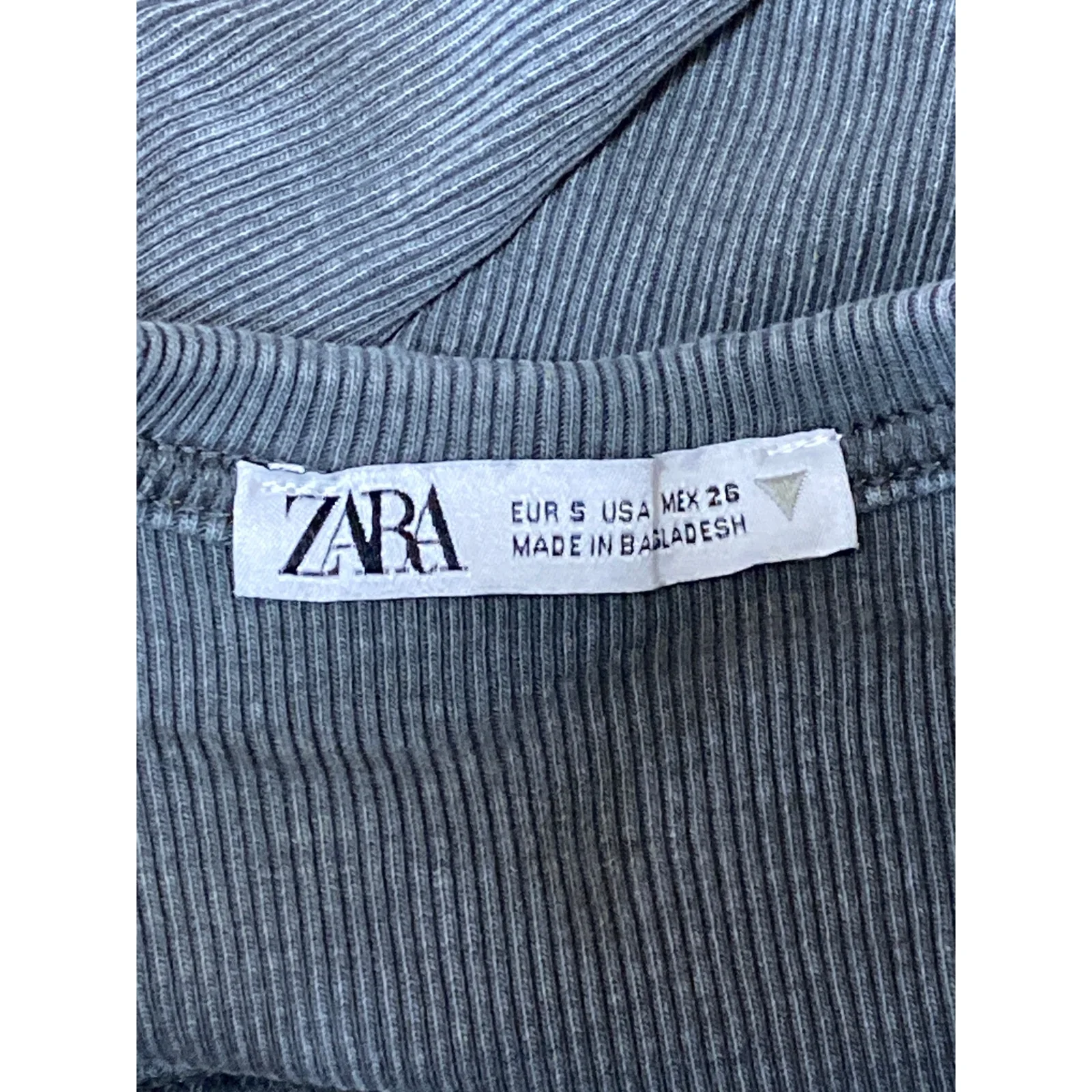 Zara Women's Gray Ribbed Knit Crew Neck Basic Casual Baby T Shirt Tee Top Size S - Image 5