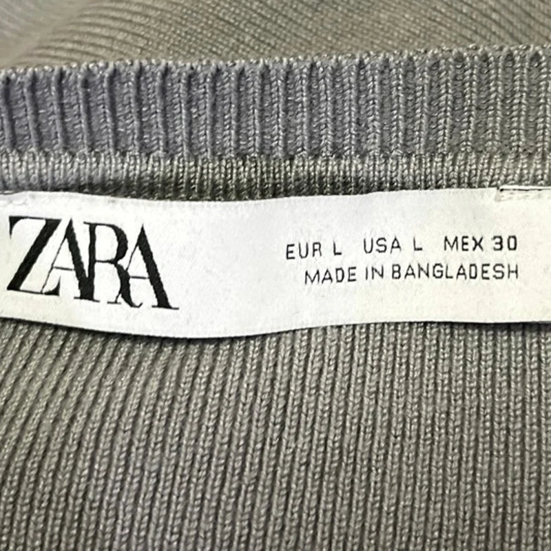 Zara Women's Gray Ribbed knit Long Sleeve Crew Neck Cropped Sweater Top Size S - Image 3