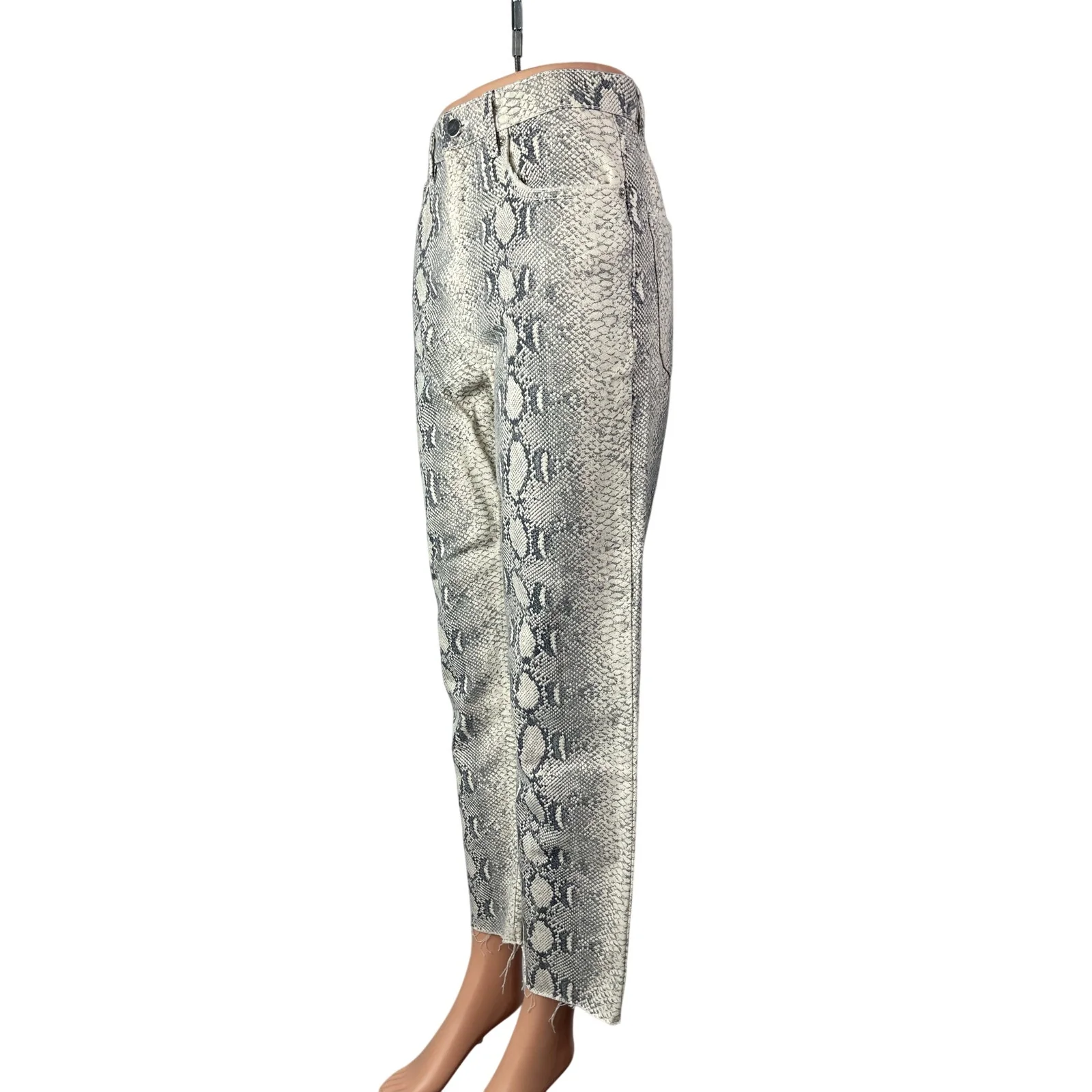 Zara Women's Gray Snakeskin Animal Print High Rise Straight Trousers Pants Sz 4 - Image 3
