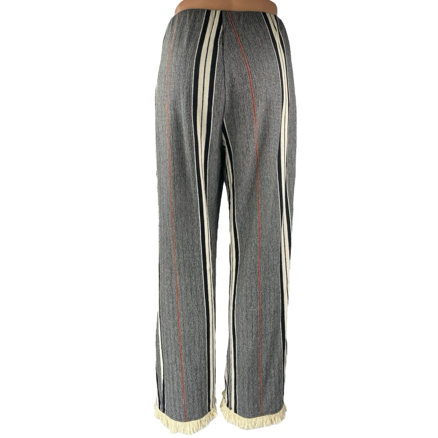 Zara Women's Gray Striped Fringe Elastic Waist Wide Leg Palazzo Trousers Pants M - Image 3