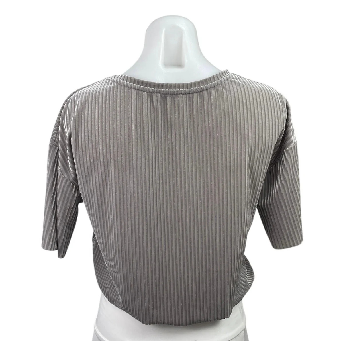 Zara Womens Gray Velvet Velour Short Sleeve Elasticated Bottom Crop Blouse Top M - Image 3