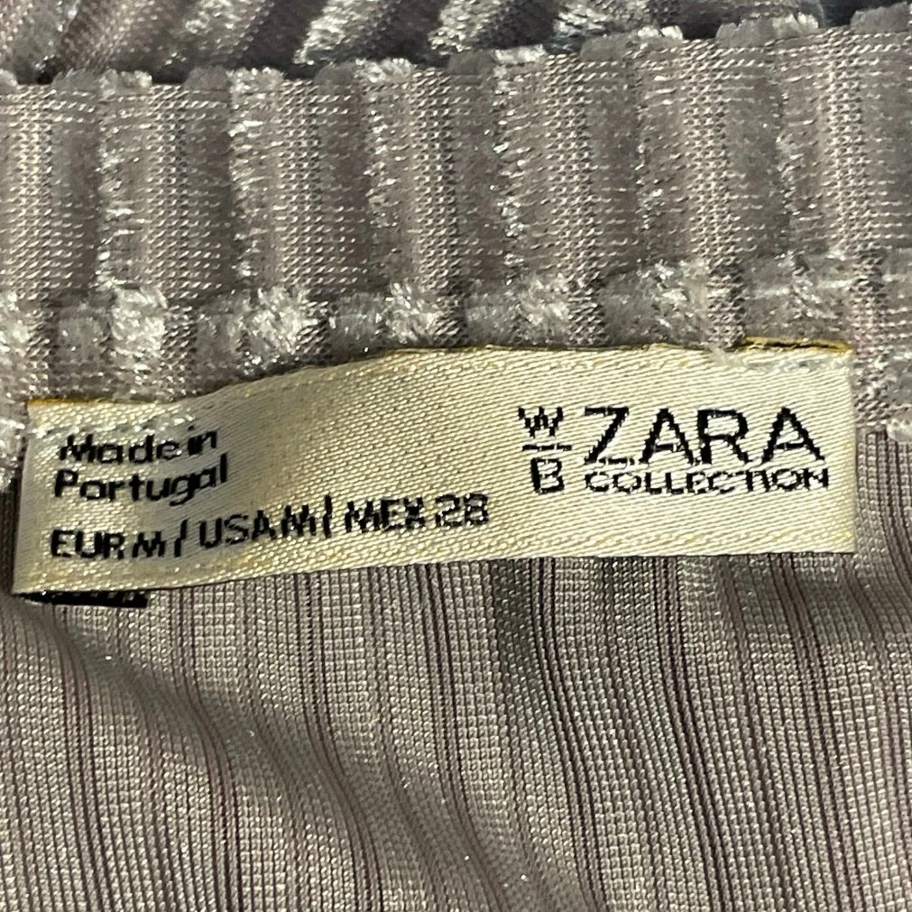 Zara Womens Gray Velvet Velour Short Sleeve Elasticated Bottom Crop Blouse Top M - Image 4