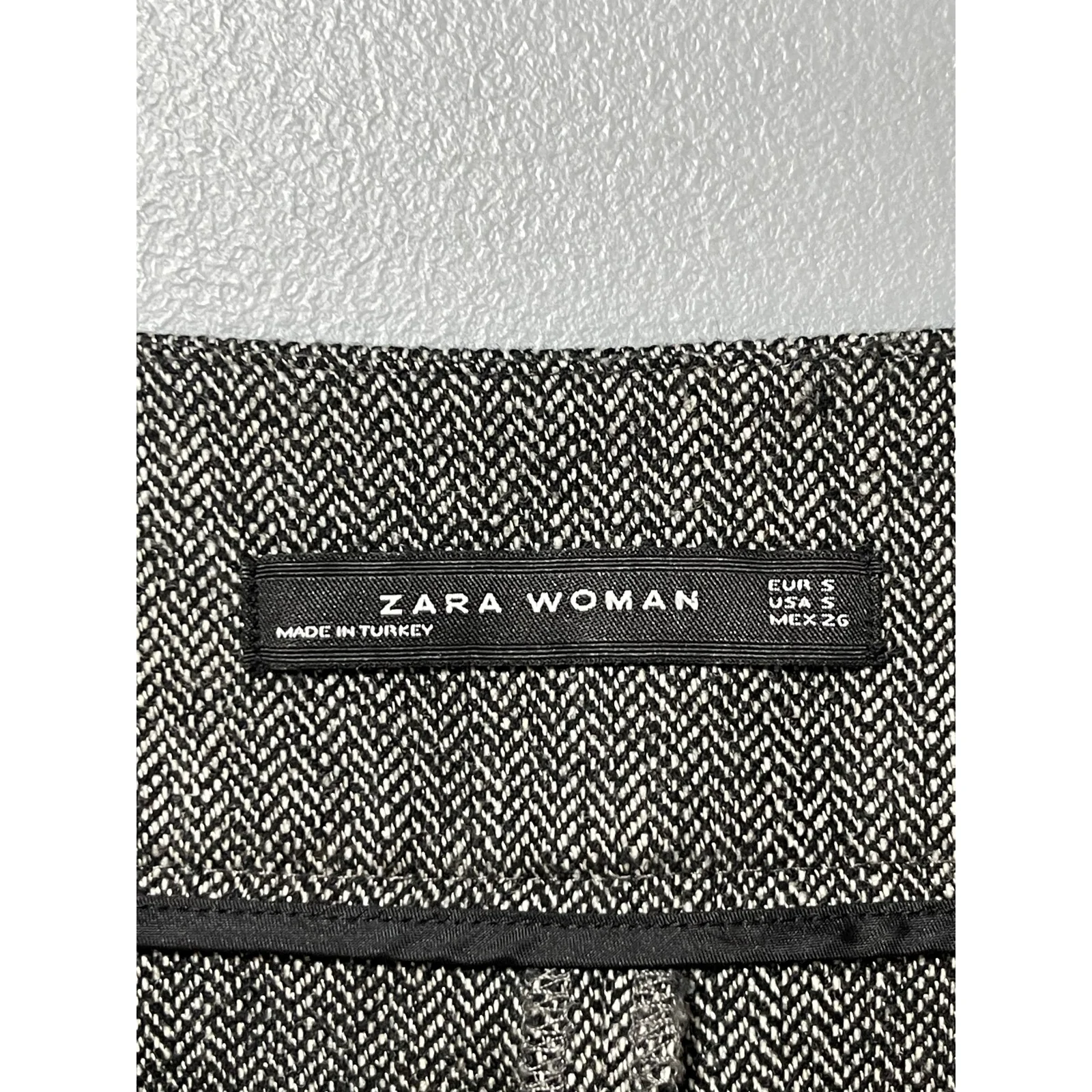 Zara Women's Gray Wool Chevron High Waisted Zip Wide Leg Trousers Dress Pants S - Image 3